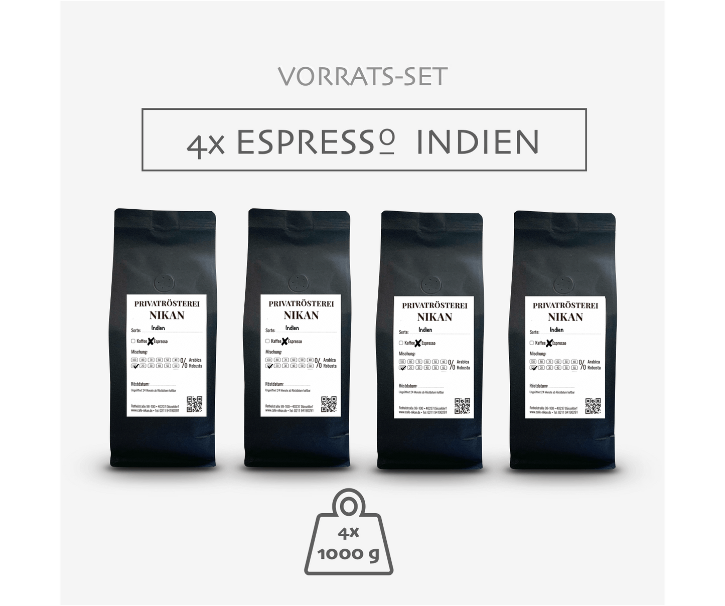 4x 1kg Espresso Indien Vorrats-Set