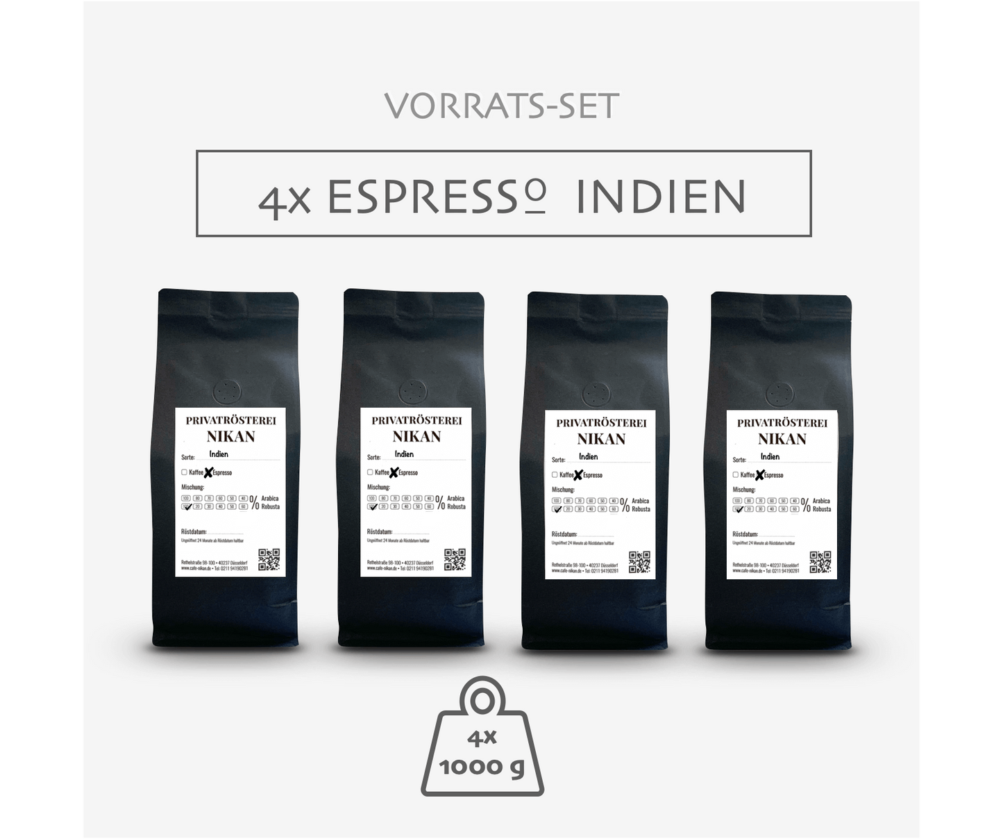 4x 1kg Espresso Indien Vorrats-Set